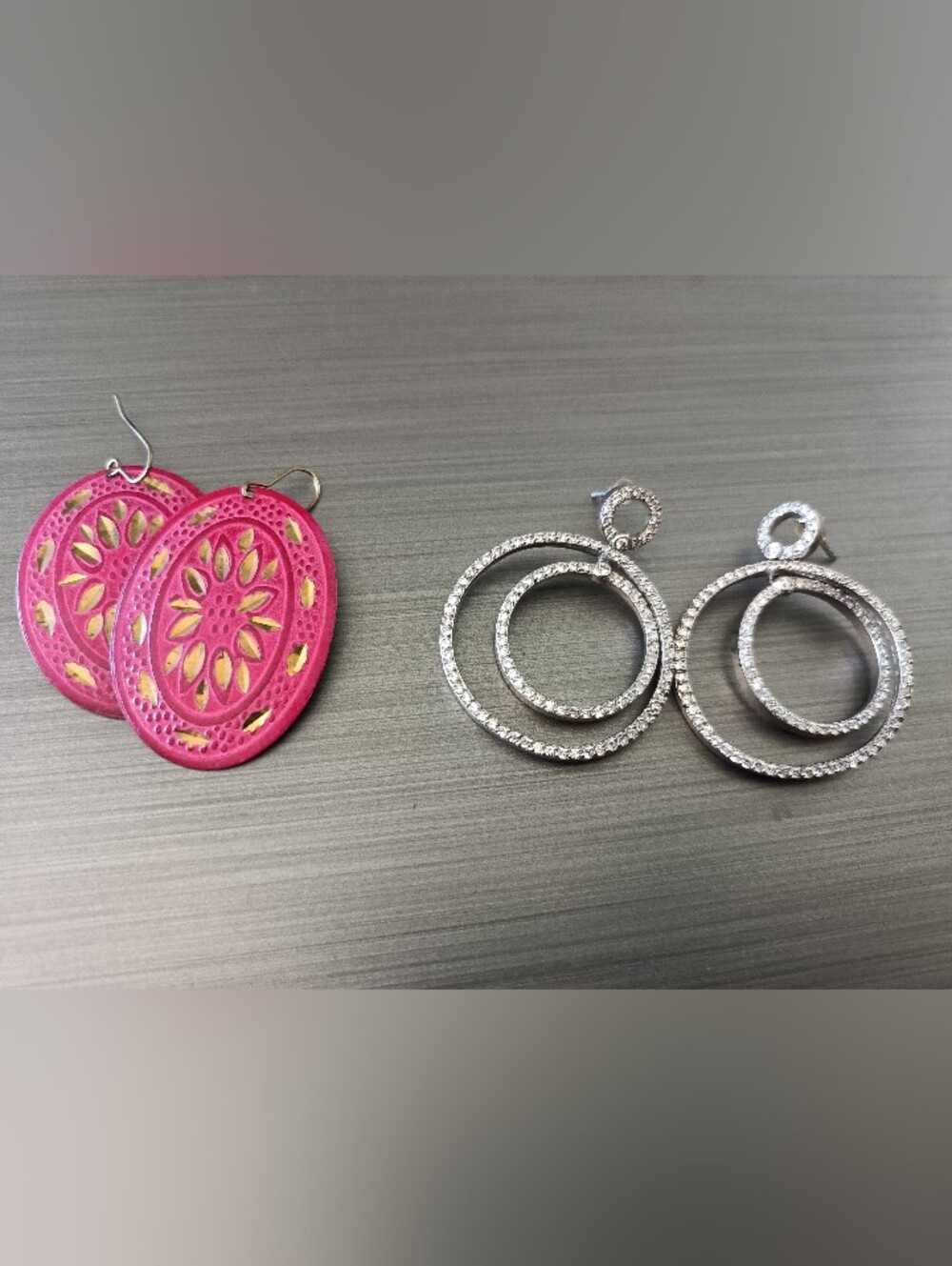 Silver Double Hoop Crystal Drop Earrings - Women Jewelry